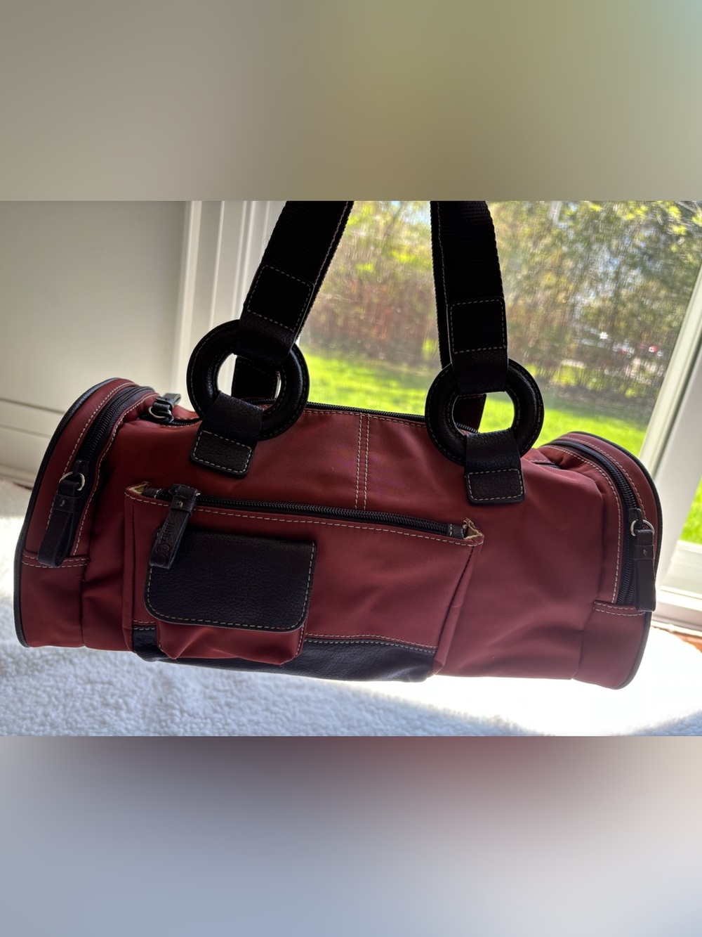 Nine West Vintage East West Burgundy Maroon Bowling Weekender Bag
